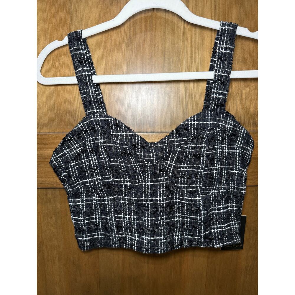 Japna Women's‎ Houndstooth Tweed Cropped Tank Top Size Medium